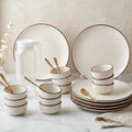 Creme Ceramic Dinner Set (25 Pieces) — Service for 6 with 6 Dinner Plates, 12 Bowls, 6 Spoons & 1 Jug