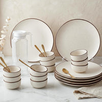 Creme Ceramic Dinner Set (25 Pieces) — Service for 6 with 6 Dinner Plates, 12 Bowls, 6 Spoons & 1 Jug