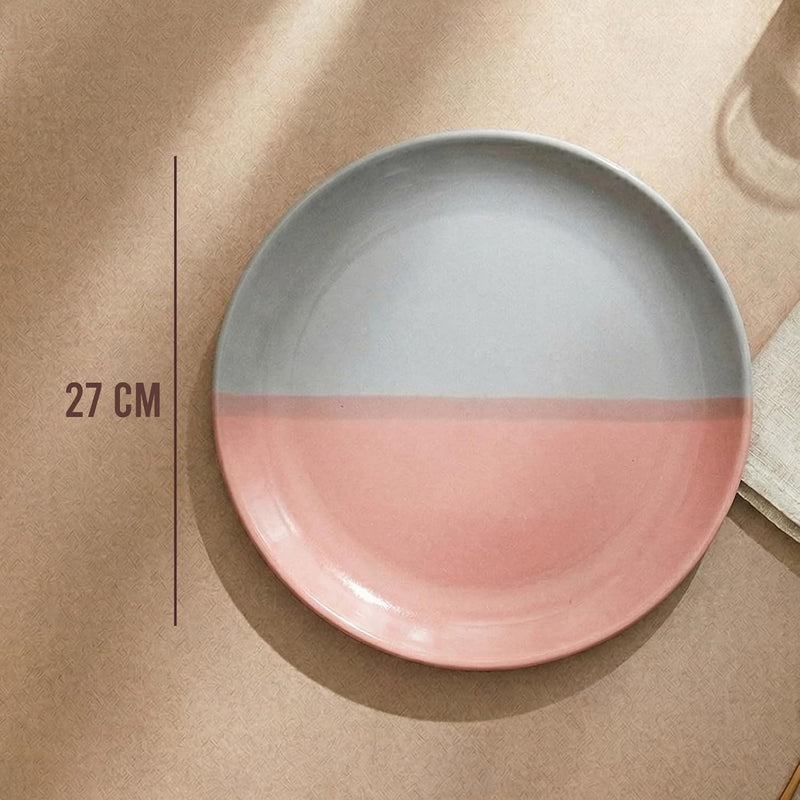 Dual Tone Grey Pink Ceramic Dinner Plates (Set of 4) – 10 Inch