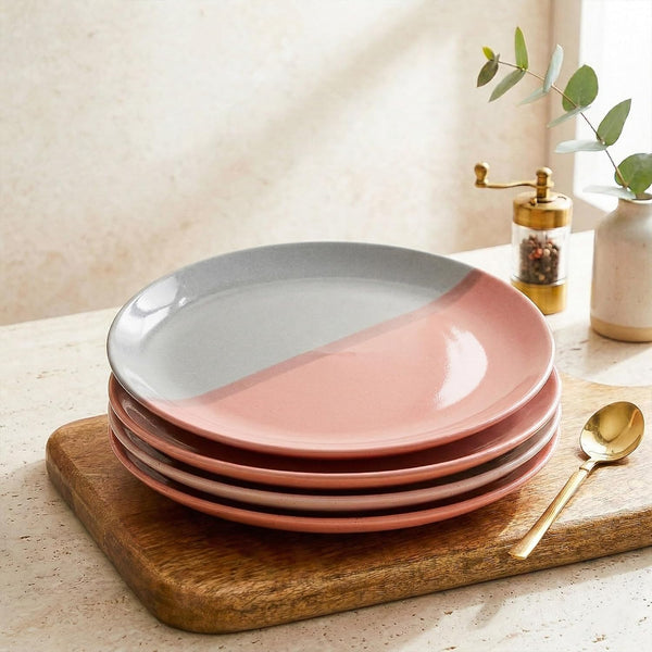 Dual Tone Grey Pink Ceramic Dinner Plates (Set of 4) – 10 Inch