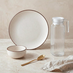 Creme Ceramic Dinner Set (25 Pieces) — Service for 6 with 6 Dinner Plates, 12 Bowls, 6 Spoons & 1 Jug