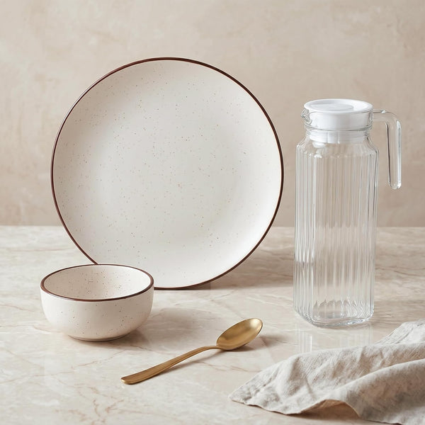 Creme Ceramic Dinner Set (25 Pieces) — Service for 6 with 6 Dinner Plates, 12 Bowls, 6 Spoons & 1 Jug