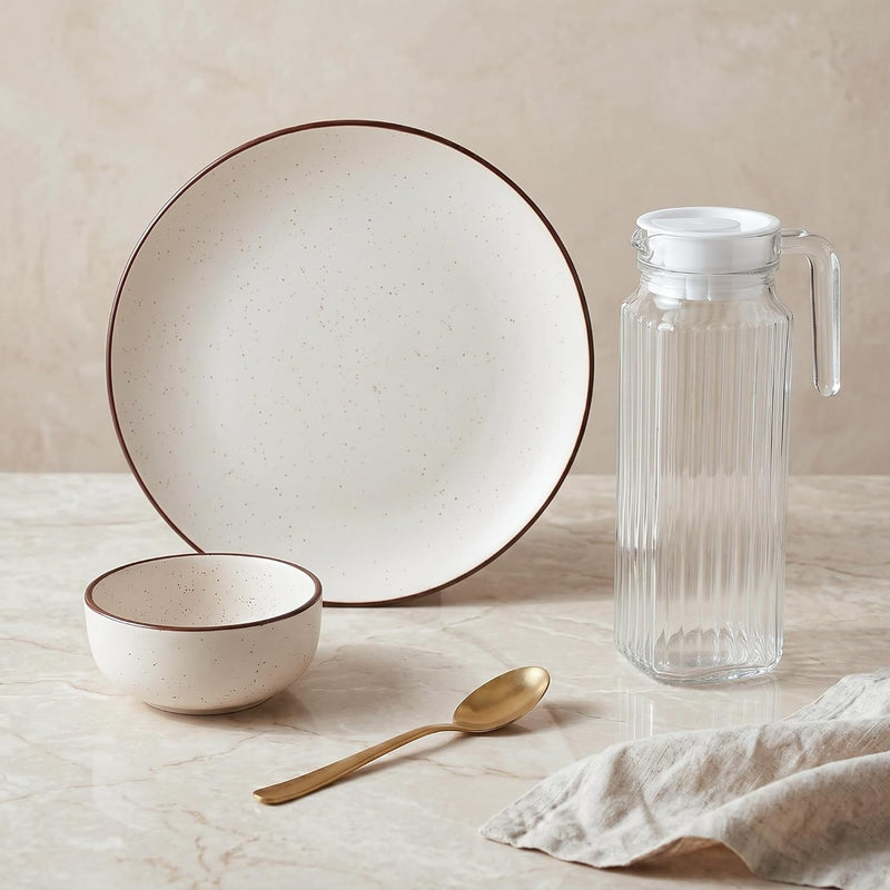 Creme Ceramic Dinner Set (25 Pieces) — Service for 6 with 6 Dinner Plates, 12 Bowls, 6 Spoons & 1 Jug