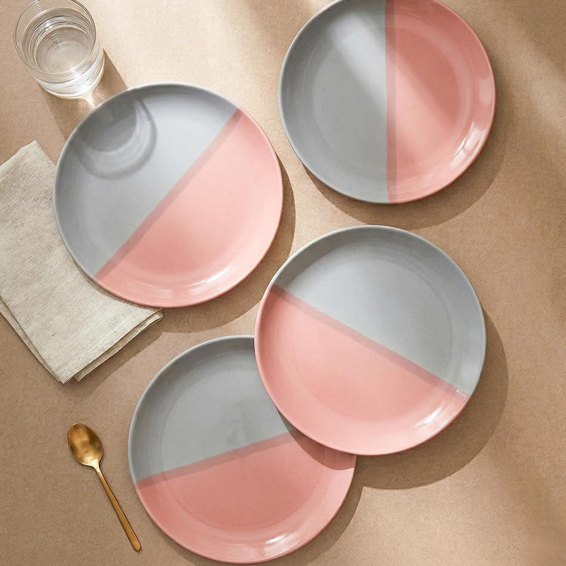Dual Tone Grey Pink Ceramic Dinner Plates (Set of 4) – 10 Inch