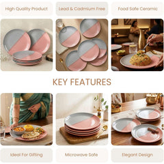 Dual Tone Grey Pink Ceramic Dinner Plates (Set of 4) – 10 Inch