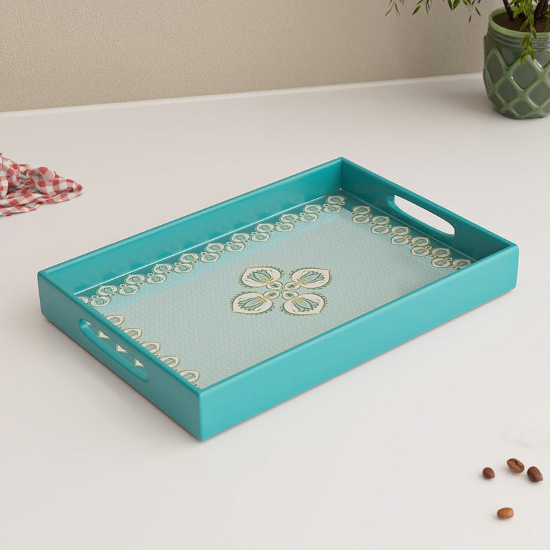 Floral Wooden Rectangular Serving Tray Large