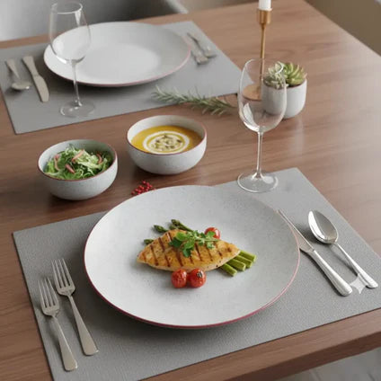 White Matte Brown Ceramic Dinner Plate Set of 2