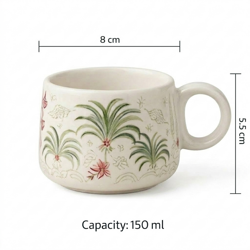 Tropical Morning Ceramic Tea Kettle Cup Set of 6