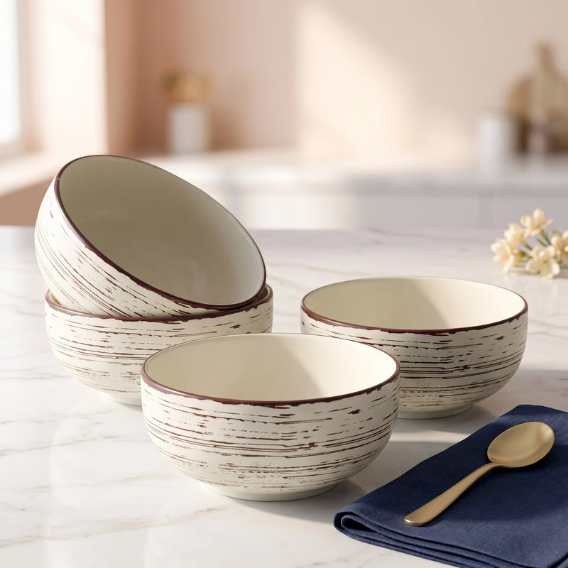 Brown Spiral Ceramic Snack Bowl Set Of 4