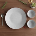 White Matte Brown 3-Piece Ceramic Plate & Bowl Set