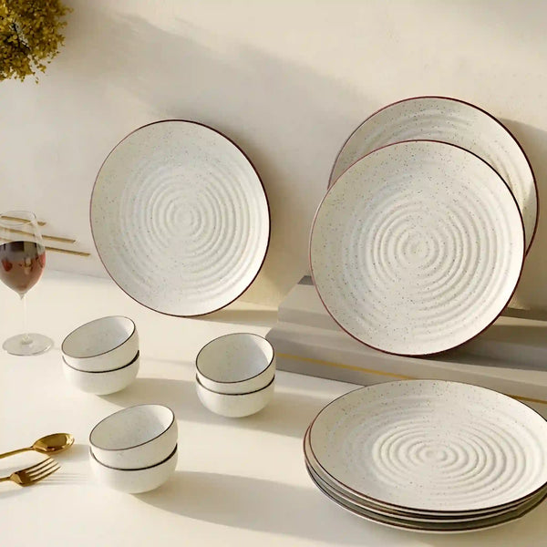 Spiral White Marble Ceramic Dinner Set 12 Piece for Family of 6