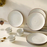 Spiral White Marble Ceramic Dinner Set 12 Piece for Family of 6