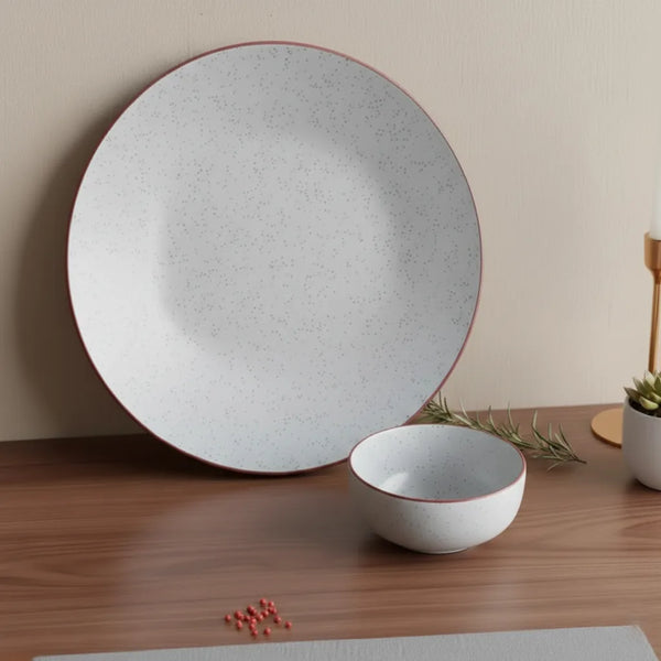 White Matte Brown 3-Piece Ceramic Plate & Bowl Set
