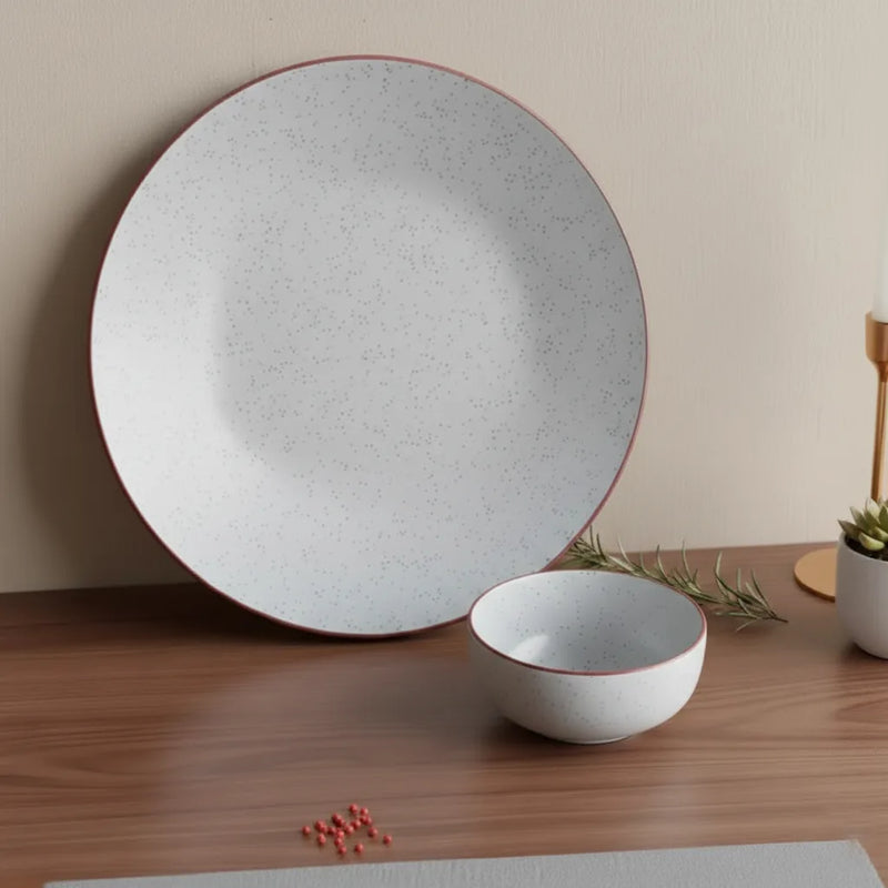 White Matte Brown 3-Piece Ceramic Plate & Bowl Set