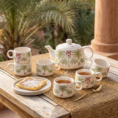 Tropical Morning Ceramic Tea Kettle Cup Set of 6