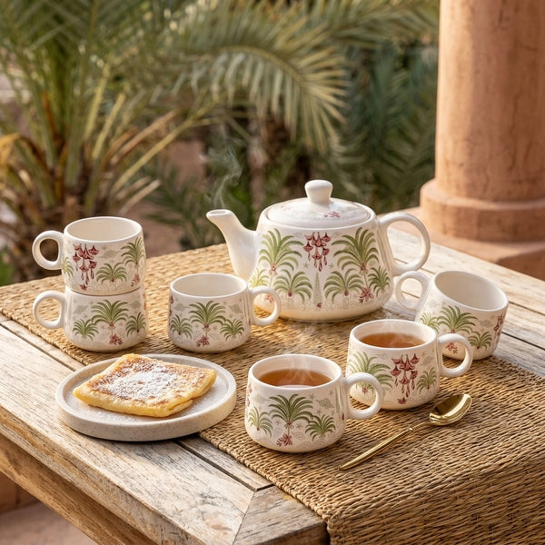 Tropical Morning Ceramic Tea Kettle Cup Set of 6