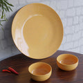 Glossy Mustard Ceramic Dinner Plate with 2 Serving Bowl