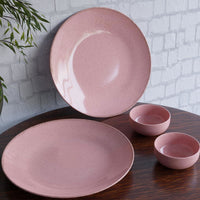 Glossy Pink 2 Ceramic Dinner Plate with 2 Serving Bowl