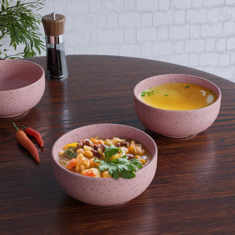 Glossy Pink 2 Ceramic Dinner Plate with 2 Serving Bowl - The Earth Store - Dinnerware
