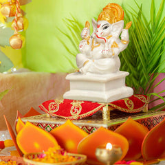 Gold White Ganpati - The Earth Store - God Statue