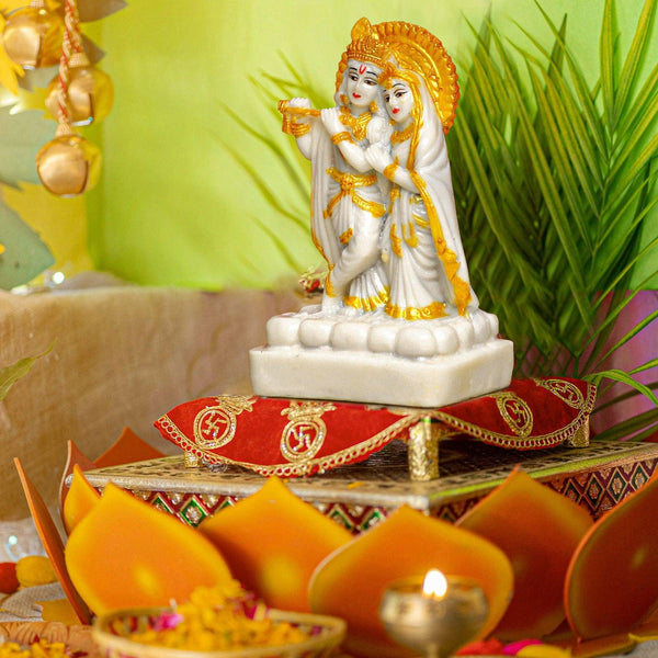 Gold White Radha Krishna - The Earth Store - God Statue