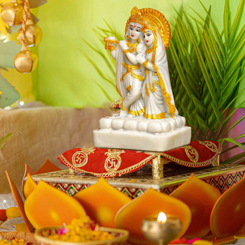 Gold White Radha Krishna - The Earth Store - God Statue