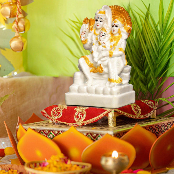 Gold White Shiva Parivar - The Earth Store - God Statue