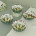 Green Flower Printed Bowl Set of 4, 330 ML