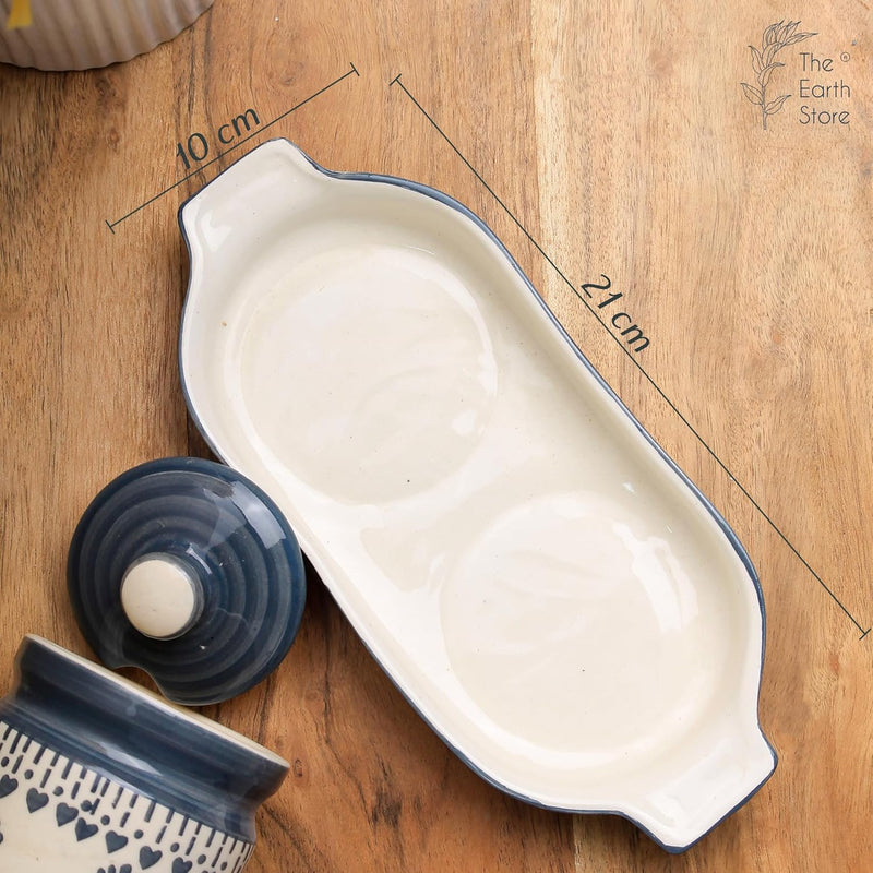 Grey Drape Ceramic Pickle Jar with Tray and Spoon 250ML - The Earth Store - Multipurpose Jars
