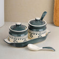 Grey Drape Ceramic Pickle Jar with Tray and Spoon 250ML