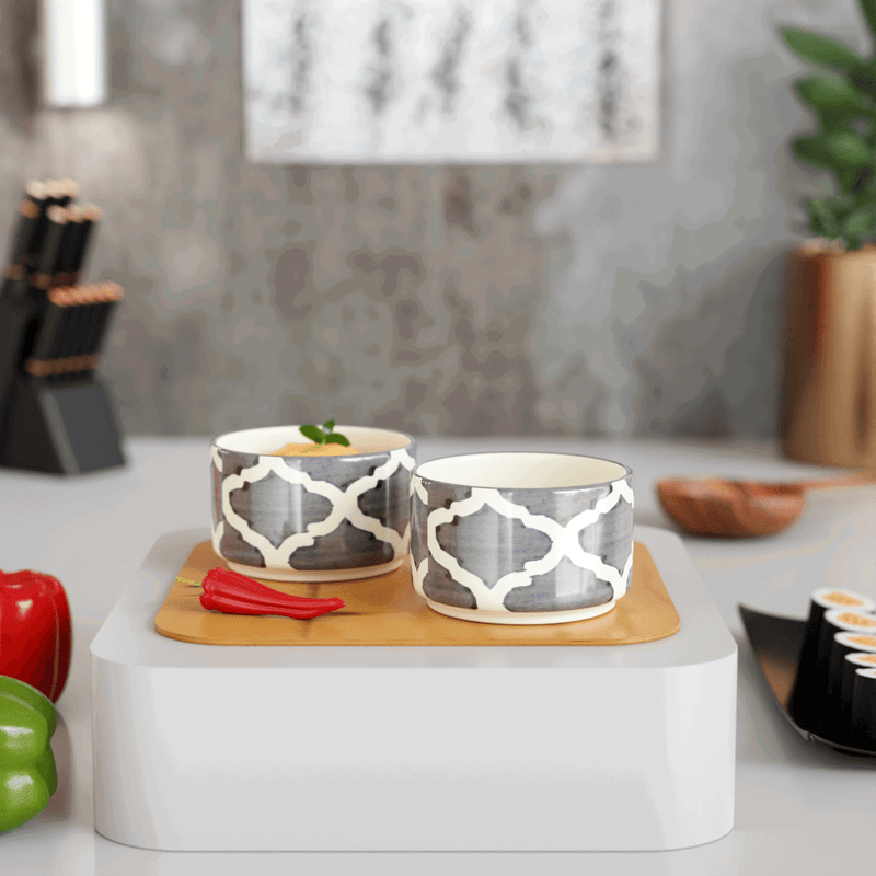 Grey Moroccan Dip Bowls (Set of 2) - The Earth Store - platter & dip