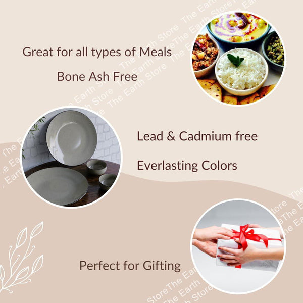 Handcrafted Glossy Grey 2 Ceramic Dinner Plate with 2 Serving Bowl - The Earth Store - Dinnerware