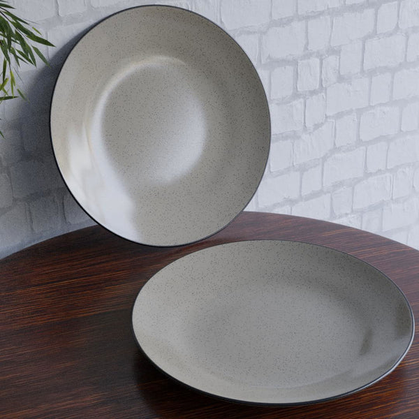 Handcrafted Glossy Grey Marble Ceramic Set of 2 Dinner Plates - The Earth Store - Dinnerware