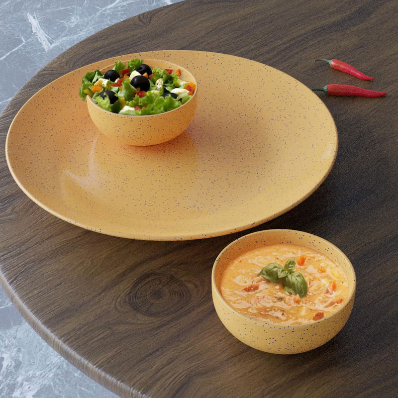 Handcrafted Glossy Mustard Marble Ceramic Set of 2 Dinner Plates - The Earth Store - Dinnerware