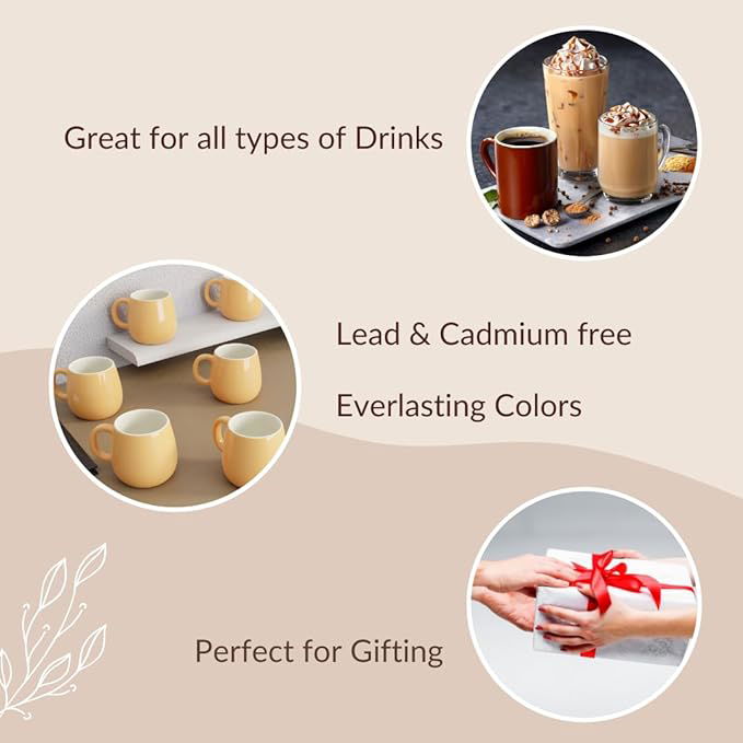 Orange Ceramic Cups Set of 6 190ML - The Earth Store - Cup Sets