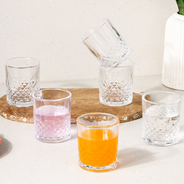 Hobnail Transparent Whisky Glass Set of 6, 210 ML
