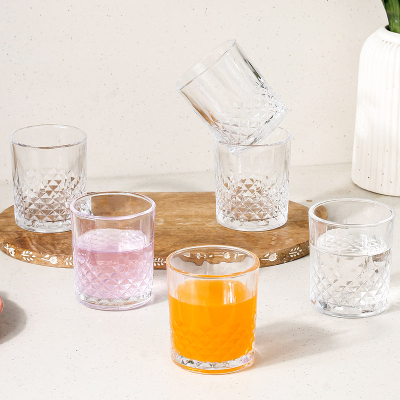 Hobnail Transparent Whisky Glass Set of 6, 210 ML