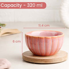 Pink Ribbed Ceramic Snack Bowl Set of 4 – 320ML