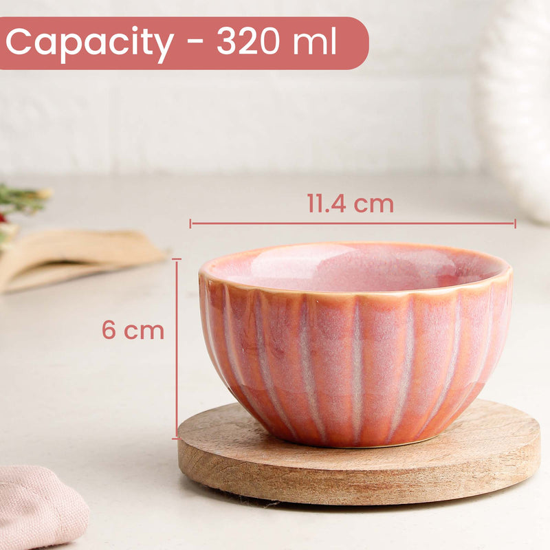Pink Ribbed Ceramic Snack Bowl Set of 6 – 320ML