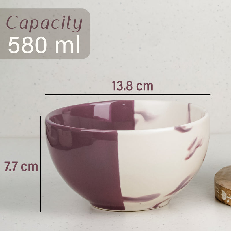 Dual Tone Magenta Italian Ceramic Bowl Set of 4 – 580ML