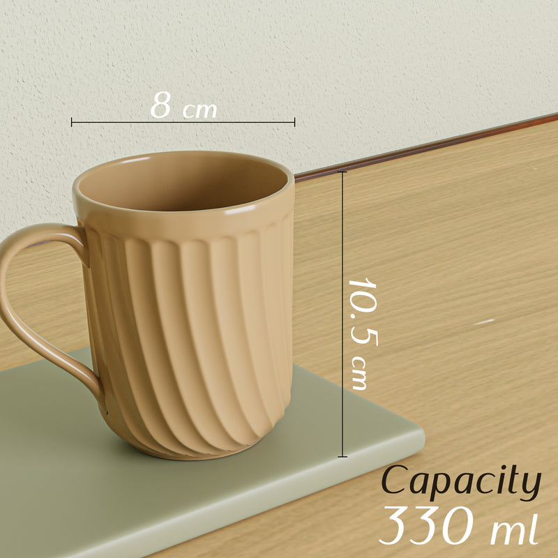 Caramel Grooved Ceramic Mugs Set of 6 (350ML) – Microwave Safe