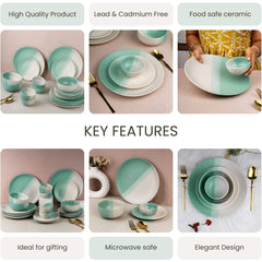 TT Green Matte 21-Piece Ceramic Dinner Set For 6