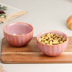 Pink Ribbed Ceramic Snack Bowl Set of 6 – 320ML