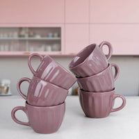 Magenta Frosted Ceramic Tea Cup Set of 6, 150ML