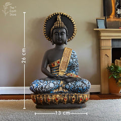 Majestic Meditating Buddha Statue Black Blue - The Earth Store - home decor