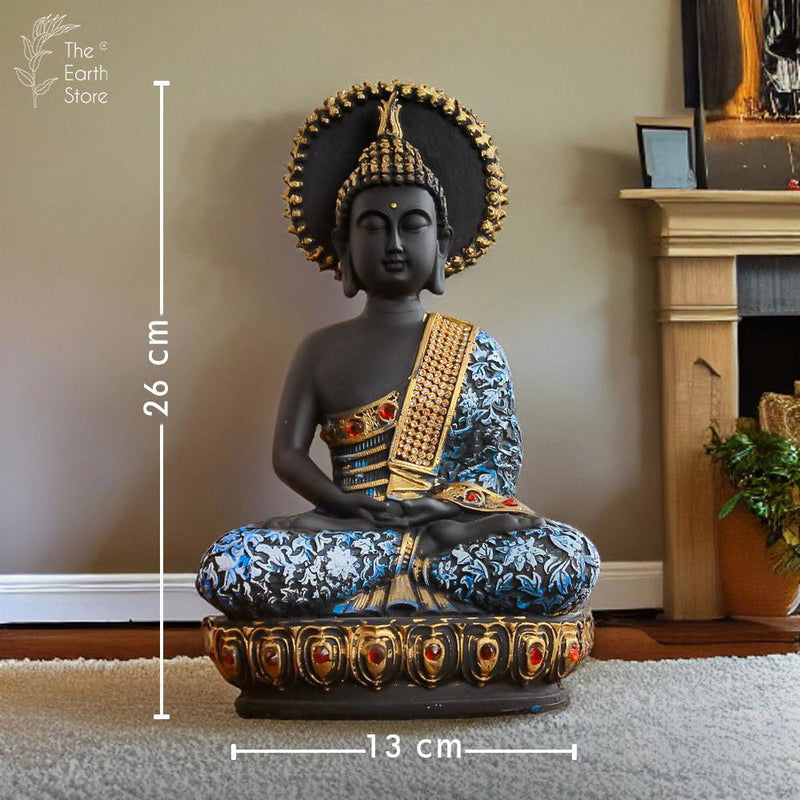 Majestic Meditating Buddha Statue Black Blue - The Earth Store - home decor