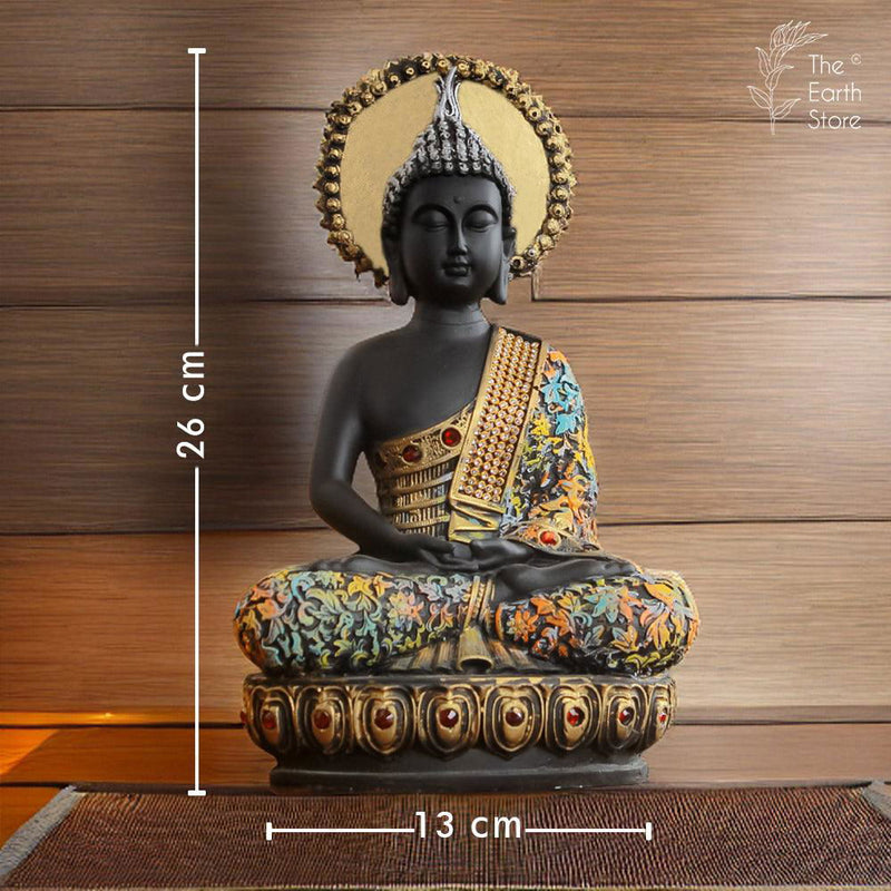 Majestic Meditating Buddha Statue Black Silver - The Earth Store - home decor