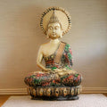 Majestic Meditating Buddha Statue Golden Green