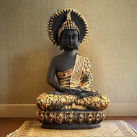 Majestic Meditating Buddha Statue Black Orange