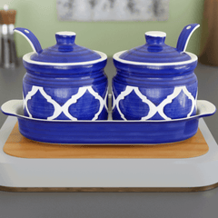 Moroccan Blue Pickle Jar with Spoon and Tray (Set of 2) - The Earth Store - Multipurpose Jars